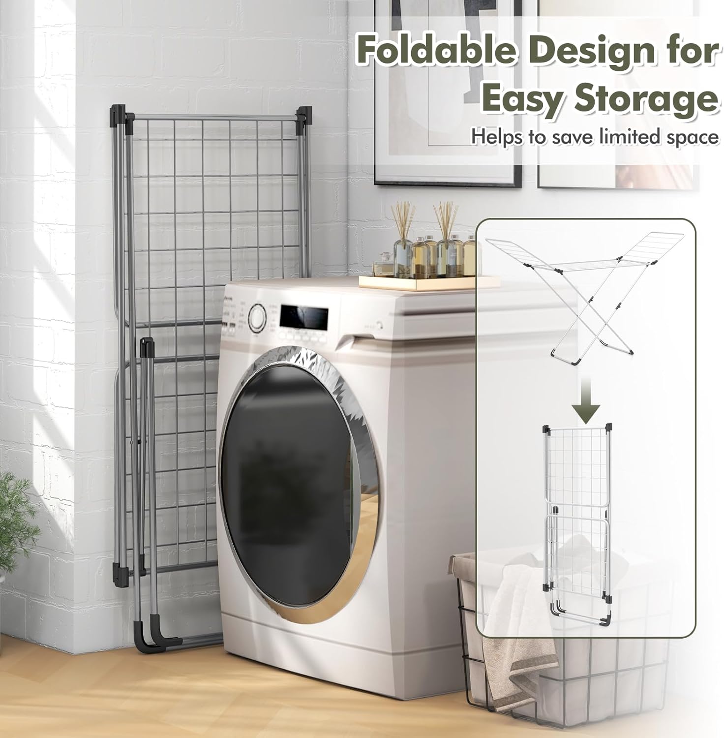 Tangkula Folding Clothes Drying Rack, Lightweight Aluminum Laundry Drying Rack w/Adjustable Wings, 20 Drying Rails, Space-Saving Laundry Hanger for Indoor & Outdoor Use, No Assembly, Silver