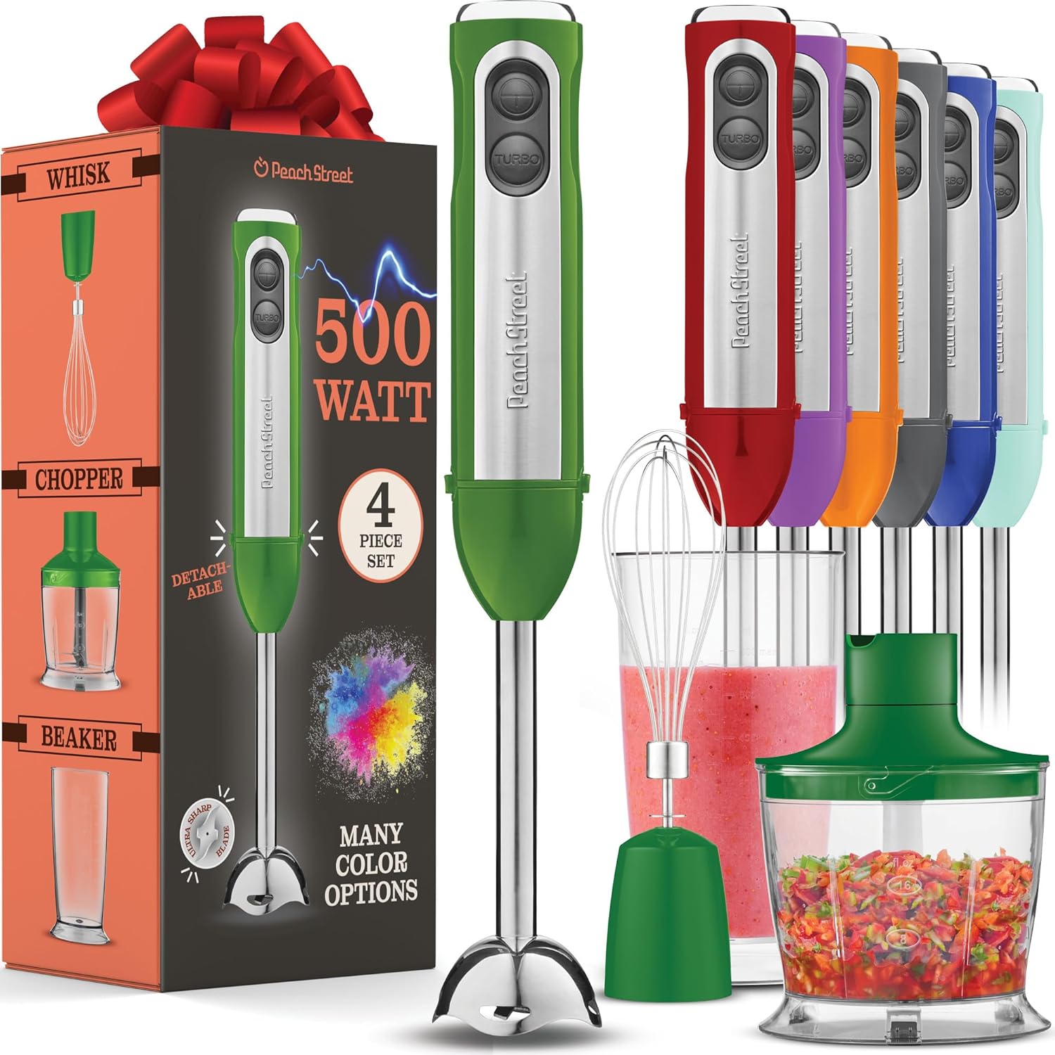 Multi-Use Immersion Blender Set, Hand Blender with Powerful Copper Motor 800W, High Speed, Turbo Mode, 3-in-1 Handheld Blender Stick Stainless Steel Blades, Whisk, Beaker, Measuring Marks, and Chopper