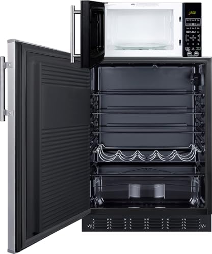 Summit Appliance MRF708BLSSALHD Microwave/Refrigerator Combination with Allocator; Includes FF708BLSSLHD All-refrigerator, and SM903BSA1 Microwave; Automatic Defrost; 5.1 cu.ft Capacity; LHD Swing