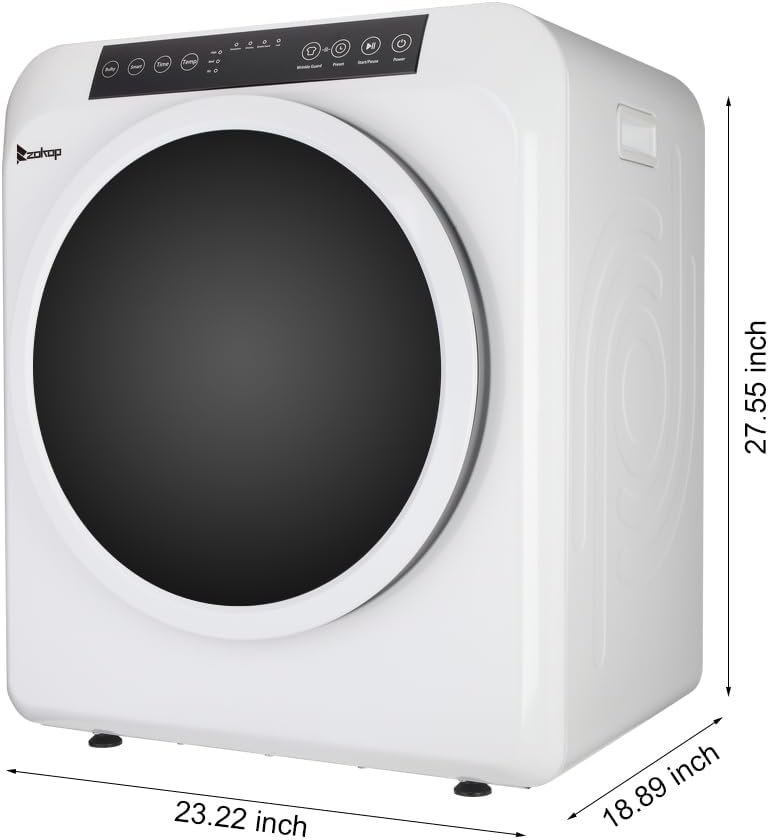 120V Portable Clothes Dryer, High End Laundry Front Load Tumble Dryer Machine with Stainless Steel Tub & Simple Control Knob for Apartment, Dorm-1300W, White