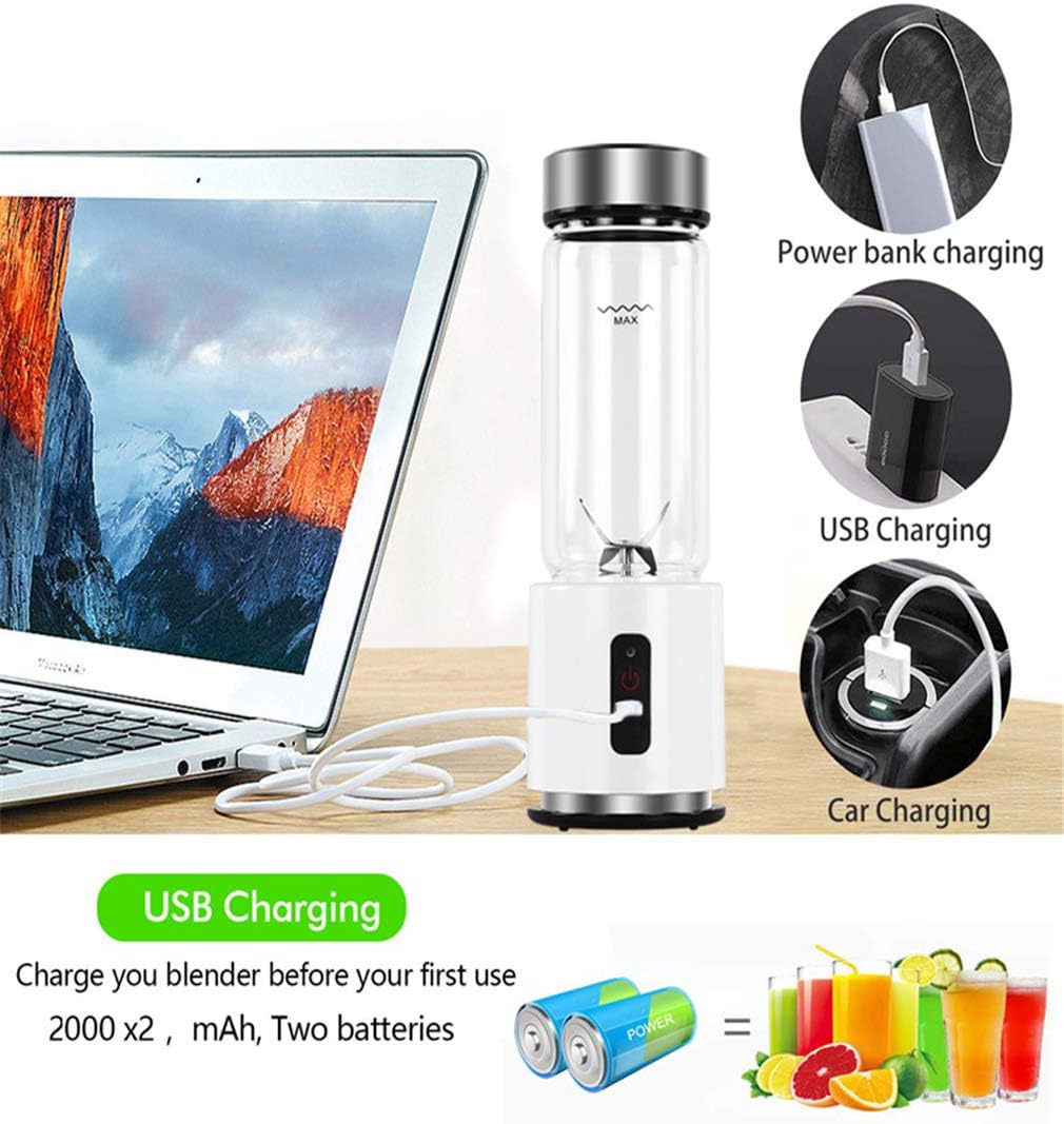 Portable Blender, Mini Blender Smoothie Maker with USB Rechargeable Electric Blender Professional Commercial for Vegetables and Fruit Smoothie Maker Blender Food Processor 4000Mah 380Ml