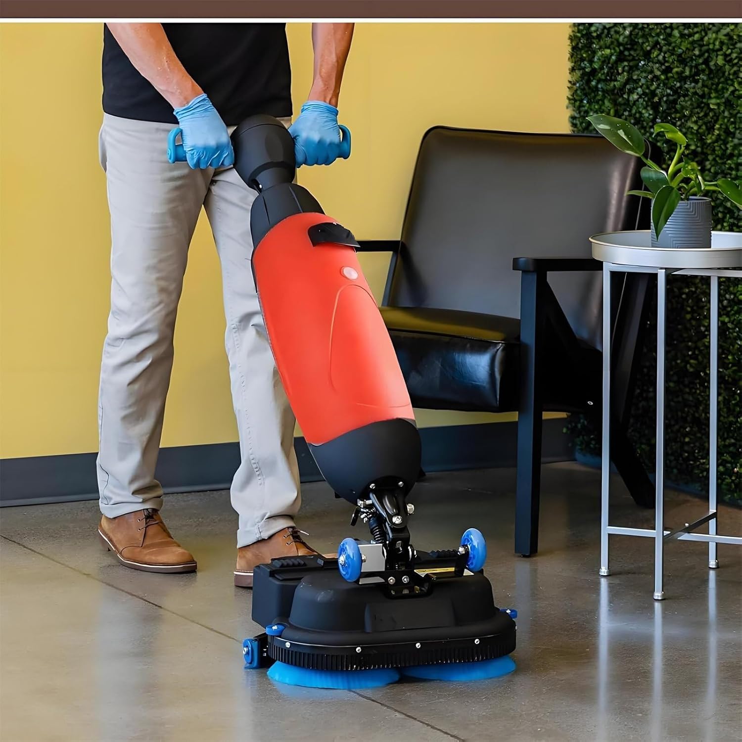 Commercial Floor Scrubber Machine With 2 Adjustable Brushes, Heavy Duty Cleaner Polisher And Buffer- Deep Cleaning Tile And Grout, Hardwood Floors And Carpets(Gray)