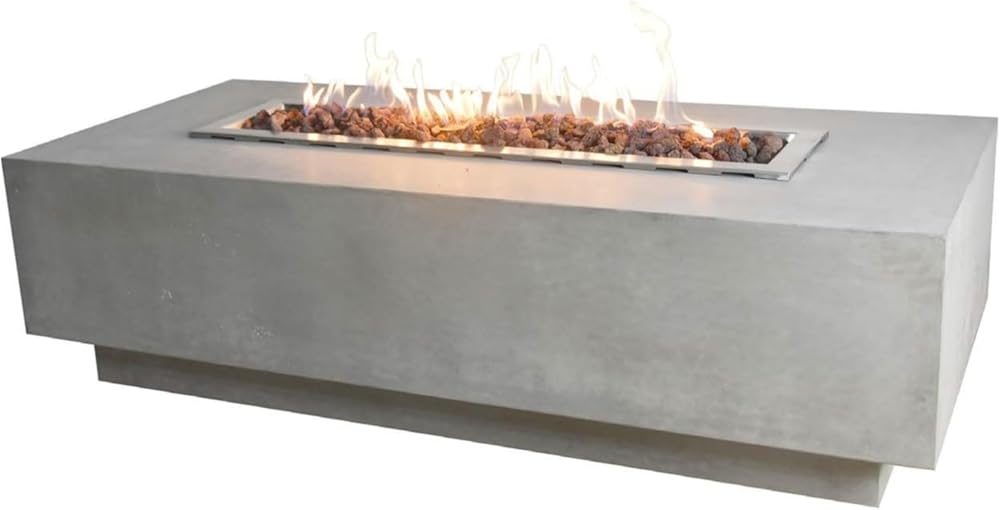 Granville Fire Table Light Grey Natural Gas Fire Pit Modern Outdoor Fire Table with Lava Rocks & Weather-Resistant Concrete Finish Patio Heating & Décor