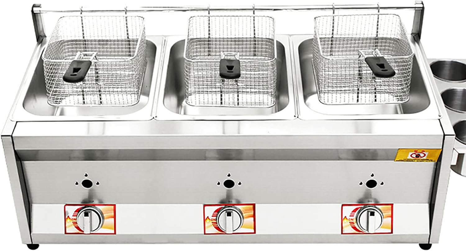 Deep Fryer Outdoor Stovetop Fryer Thicken Stainless Steel Chicken S Fryer, with Basket & Temperature Control for Home and Commercial Use,6L+6L+6L,6L+6L+6L