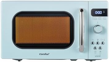 COMFEE' Retro Small Microwave Oven With Compact Size, 9 Preset Menus, Position-Memory Turntable, Mute Function, Countertop Microwave For Small Spaces, 0.7 Cu Ft/700W, Green, AM720C2RA-G