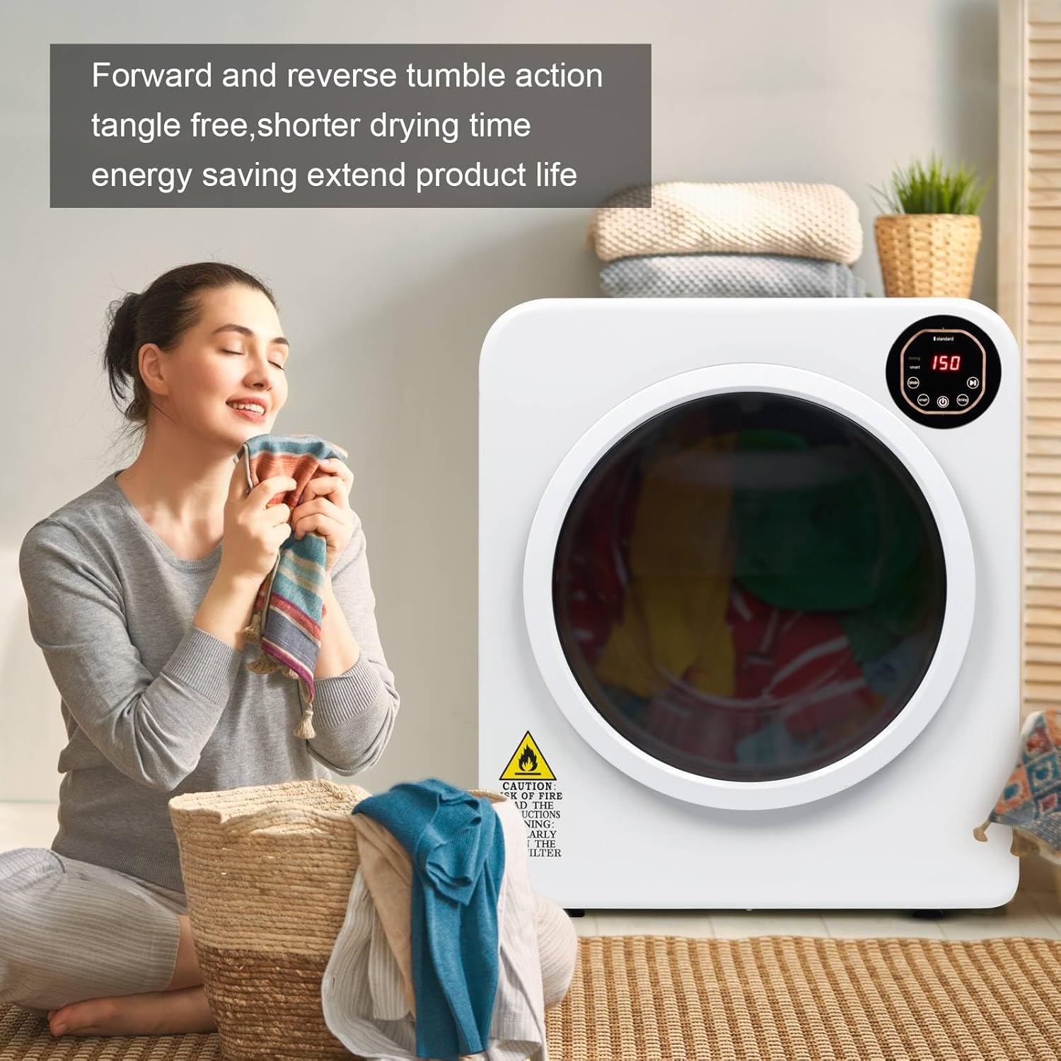Compact Clothes Dryer, Household Dryer 13.2Ibs Tumble Dryers with Stainless Steel Tub and LED Display, Variety Drying Mode Portable Laundry Dryers for Apartments Home Dorm, Easy to Use (White)