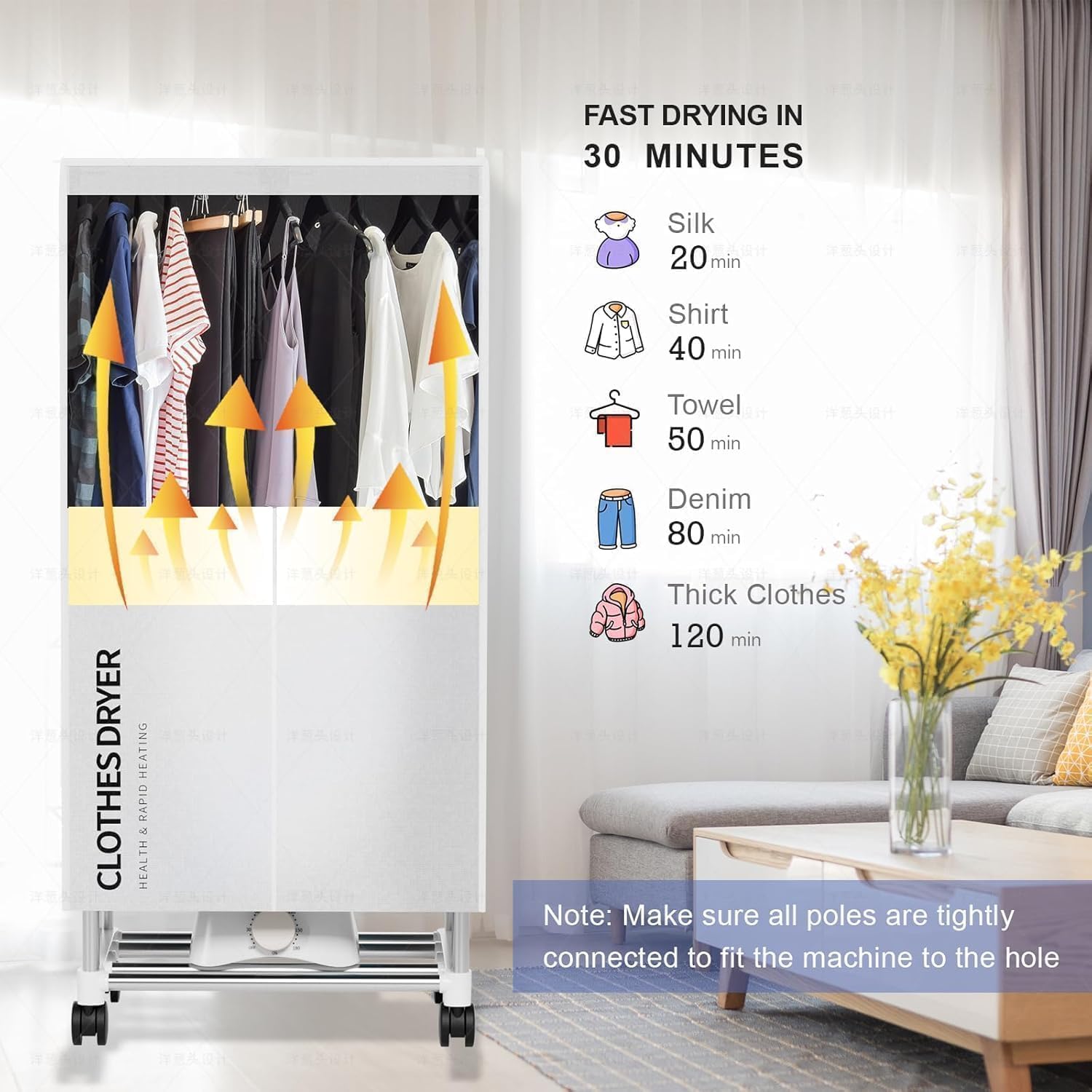 Clothes Dryer, Portable Drying Machine with Timer, 60inch Laundry Drying Wardrobe with Large Capacity, Electric Dryer/Rack for Home | Appartments (Grey ZU1)