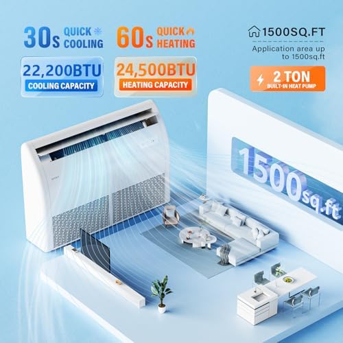 ROVSUN 22200 BTU Smart WIFI Floor Ceiling Mini Split AC/Heating System with Inverter & APP Control, 23 SEER2 Ductless Air Conditioner with Pre-Charged Condenser, Heat Pump & Installation Kit, 230V