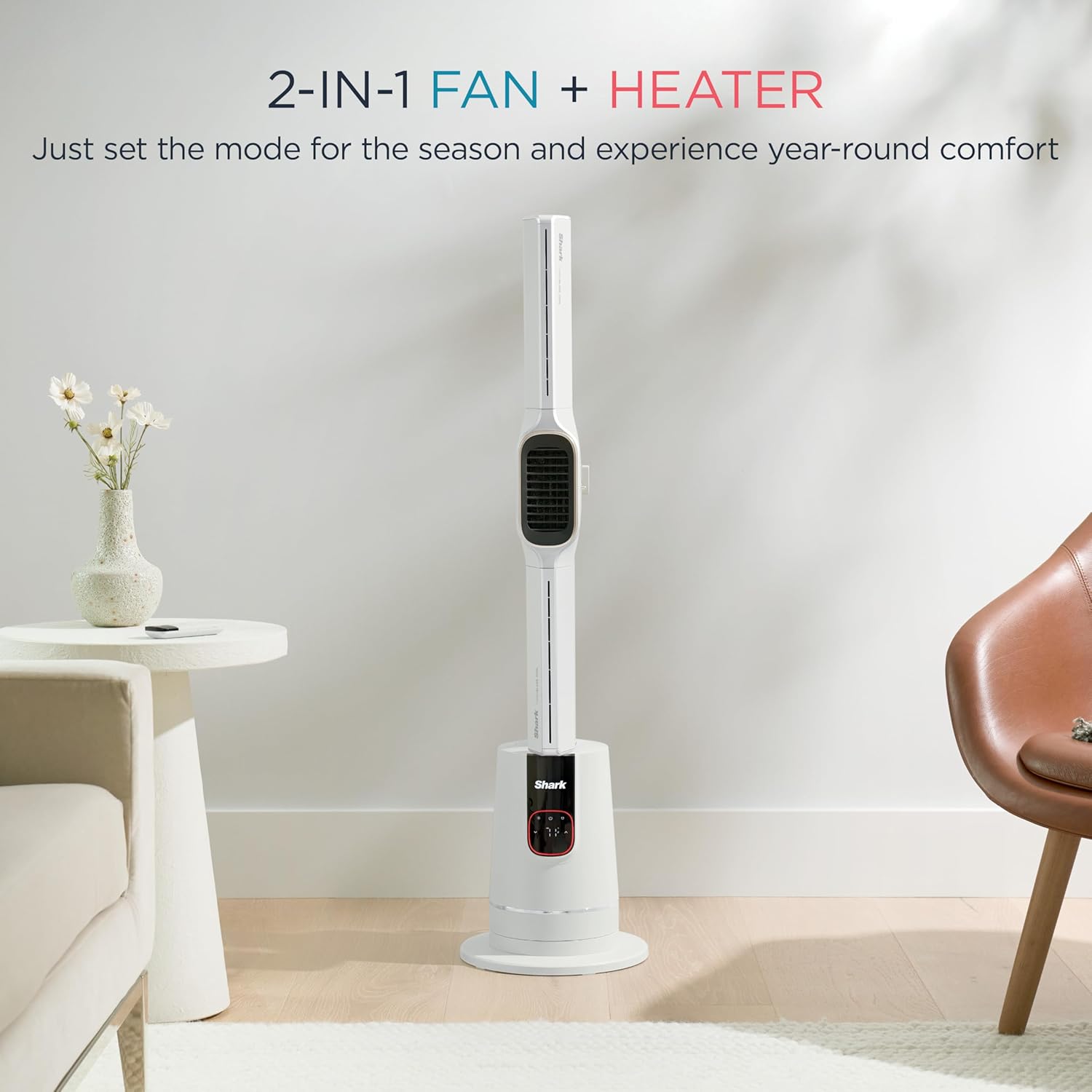 Shark TurboBlade Cool + Heat – 2-in-1 Bladeless Tower Fan & Space Heater for Customizable Year-Round Indoor Use, Bedroom, Living Room, & Office | Powerful Cooling + Rapid Room Heating, Dove, TH202WH