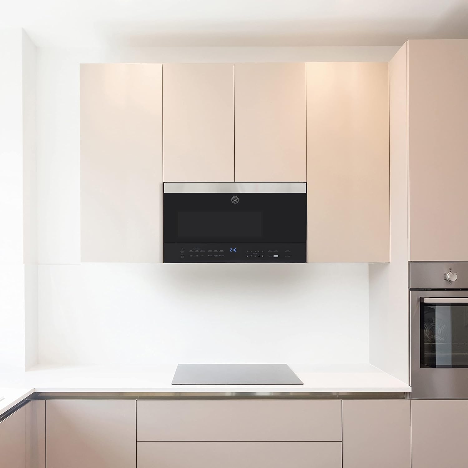 BRAMA Microwave Oven 1000-Watts Over the Range with Sensor Cook and Defrost, Pre-Set Cooking Modes, Child Safety Lock, Electronic Control Panel and Glass Turntable and Hidden Vent, 1.6 Cu.Ft., Black