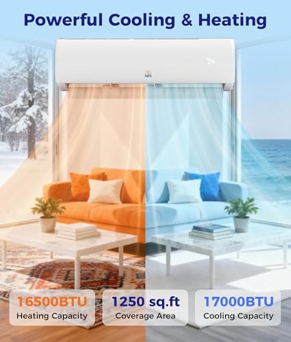 Mini Split Ac/Heating System - 17000 BTU Ductless Mini Split Air Conditioner with Heat Pump, 17 SEER2 230V Energy Efficient Ac Unit Up to 1250 Sq.Ft, Complete Installation Kit