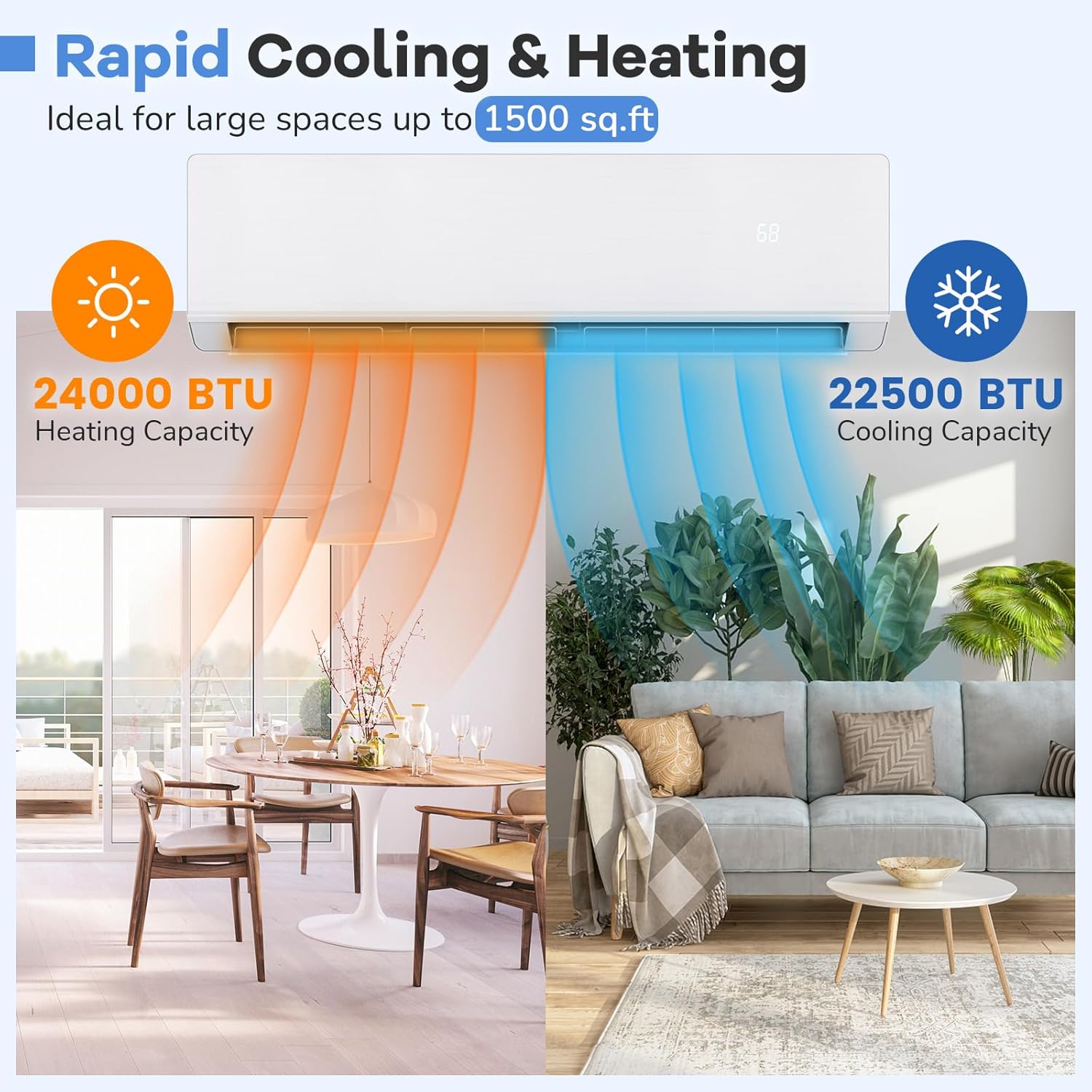 DORTALA 24000 BTU Mini Split Air Conditioner, 25 SEER2 208-230V Wifi Enabled Inverter Ductless Wall AC Unit & Heater with Remote, Installation Kit, Pre-Charged Heat Pump System for Alexa, White