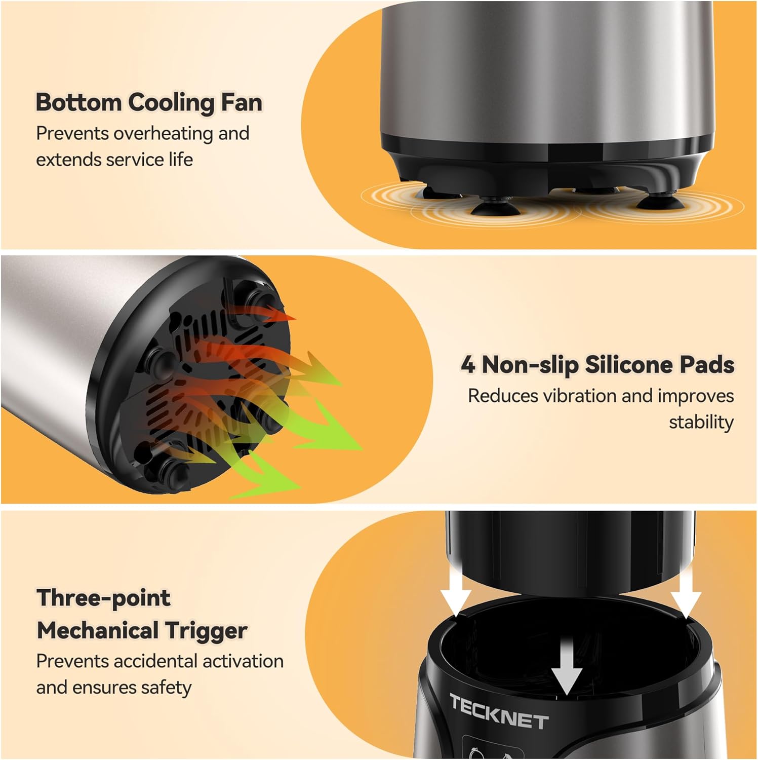 TECKNET 1000W Bullet Blender for Smoothies, Small Personal Nutri Blender for Protein Shakes and Smoothies, Coffee Mixer with 2 BPA-Free Cup, Portable Countertop Grinder Combo Kitchen Appliances