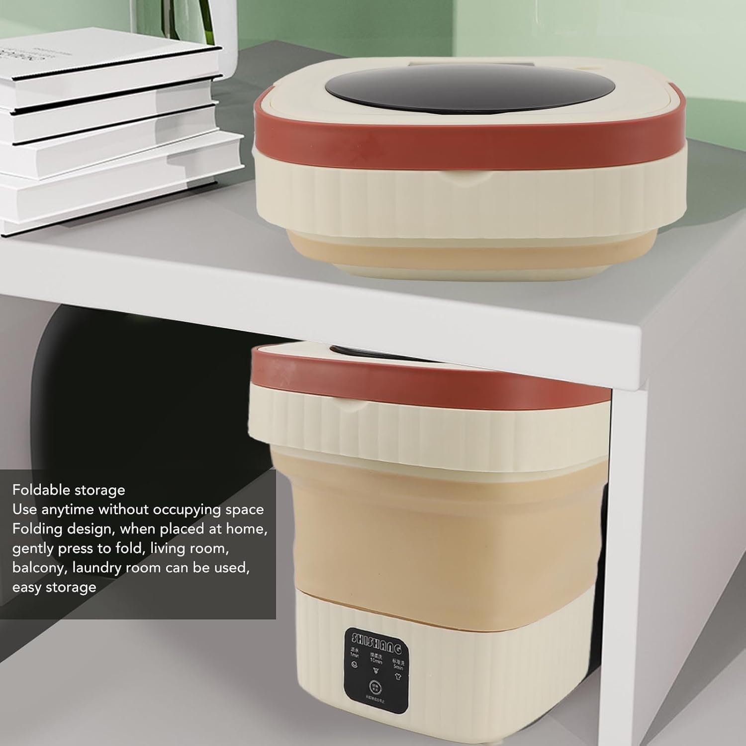 Portable Washing Machine, 10.5L Folding Mini Washer with Soft Spin Drying and Drain Pipe, Full Automatic Mini Washer for Apartments, Dormitories, Hotels