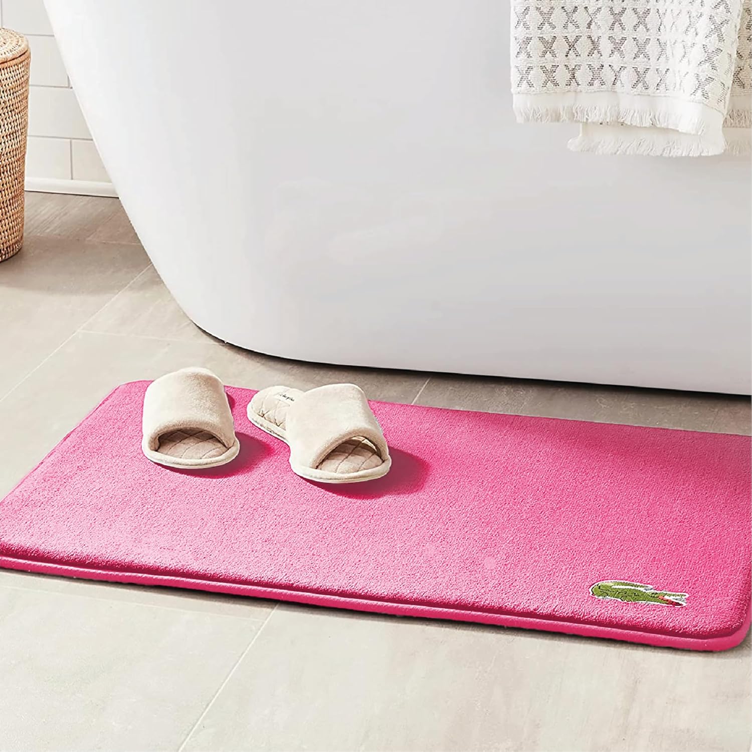 Lacoste Memory Foam Bath Rug – Ultra Soft Fleece Bathroom Mat with Embroidered Crocodile Logo, Super Absorbent, Non-Slip Backing, Machine Washable, Plush & Stylish 19