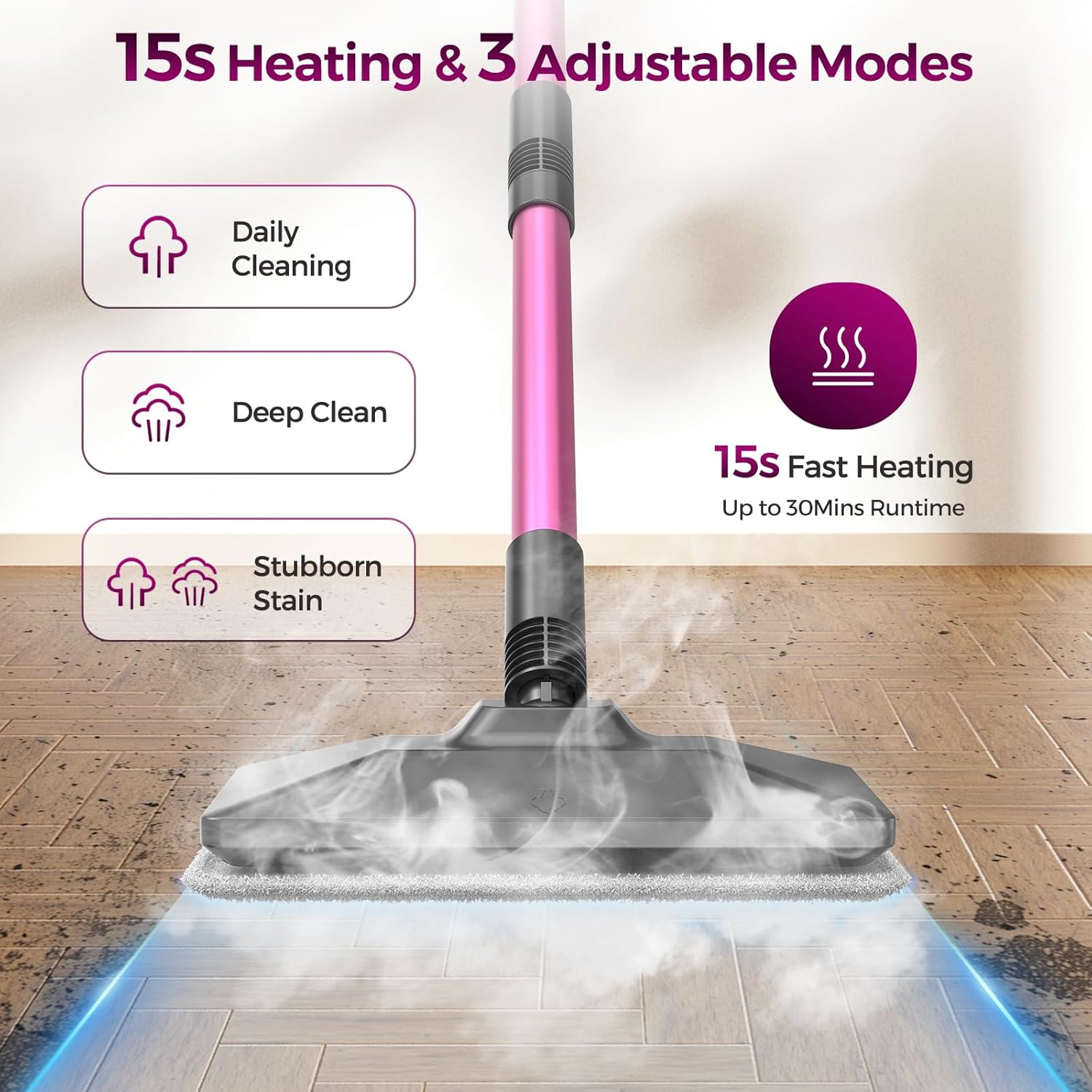 12-in-1 Steam Mop, Steam Cleaner Detachable, Extendable Hose, 23FT Power Cord, 440ml Removable Tank, 260°F Floor Steamer, 3-Level Control, Multi-Purpose for Hardwood, Tile, Grout, Windows, Kitchen