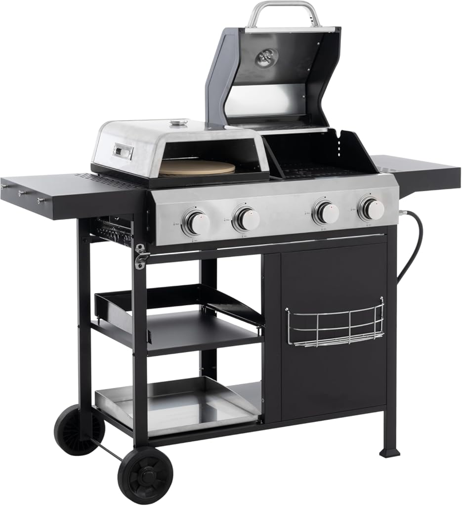 FULOL 4 Bunner Propane Gas Grill and Griddle Combo with Cover, 49,200 BTU Stainless Steel Grill for Outdoor, Suitable for Camping, Kitchen and Patio Backyard BBQ