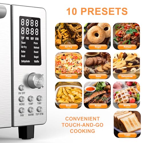 Nuwave Bravo Air Fryer Toaster Smart Oven, 10-in-1 Countertop Convection, 1800 Watts, 21-Qt Capacity, 50°-450°F Temp Controls, Top and Bottom Heater Adjustments 0%-100%, PFAS Free, Stainless Steel