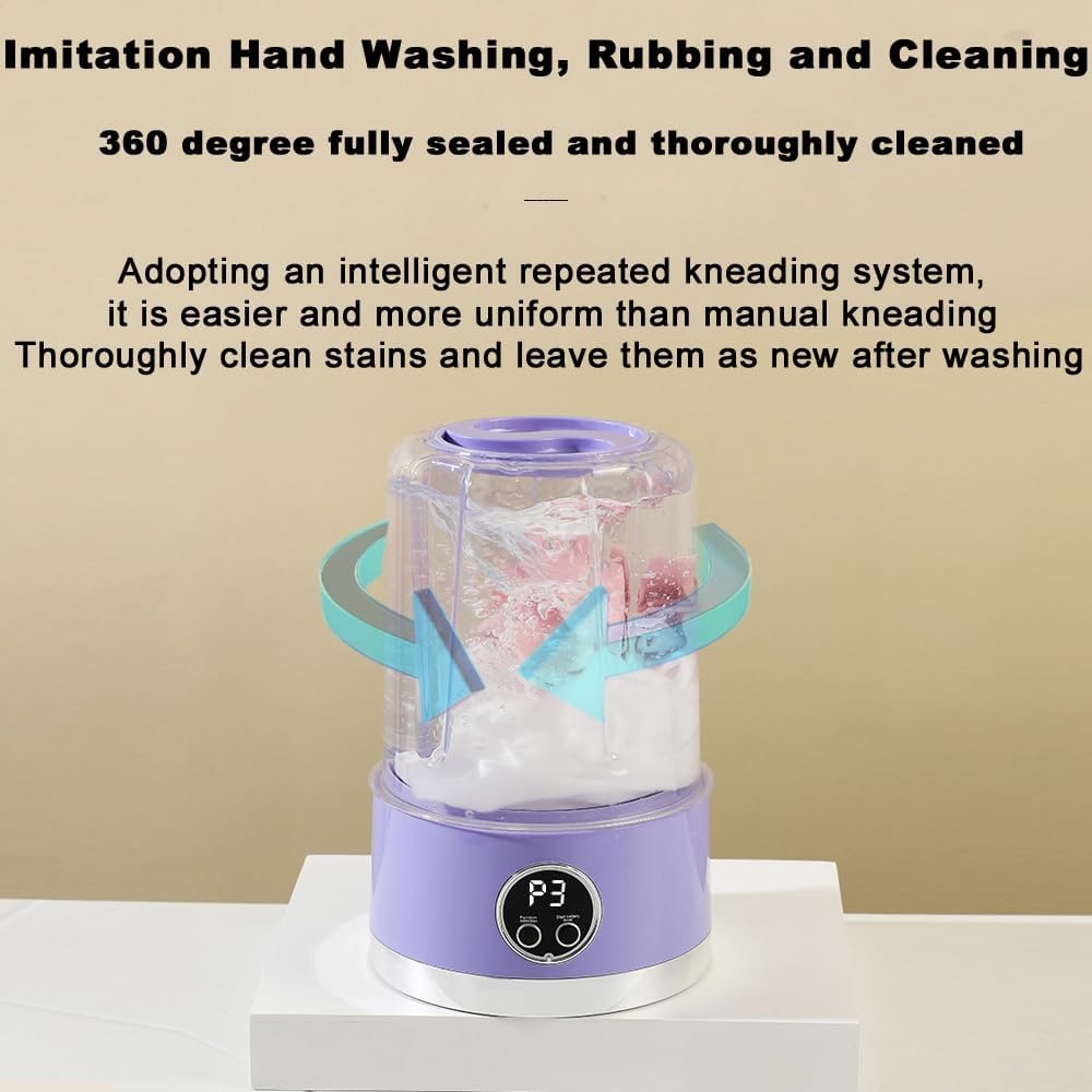 Portable Mini Washing Machine 1000ml Handheld Washer Cup Rechargeable Fast-Cycle Cleaning for Travel Camping (White)