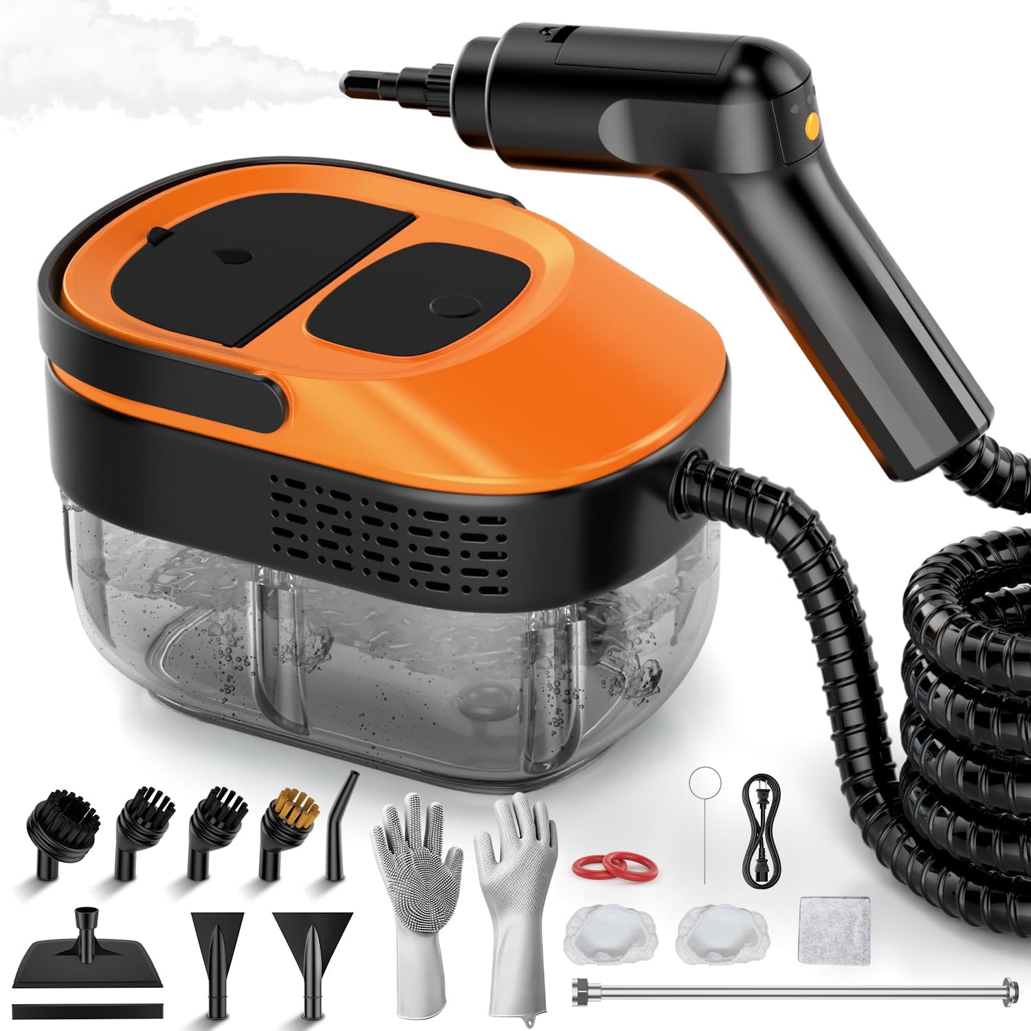 Steam Cleaner for Home & Car, 15s Fast Heat Handheld Steamer for Cleaning, 1.6L Large Tank, 3-Level Steam Control with 17-Piece Accessories Kit for Floors, Couches, Tiles, Grout, Dirt, and Grease