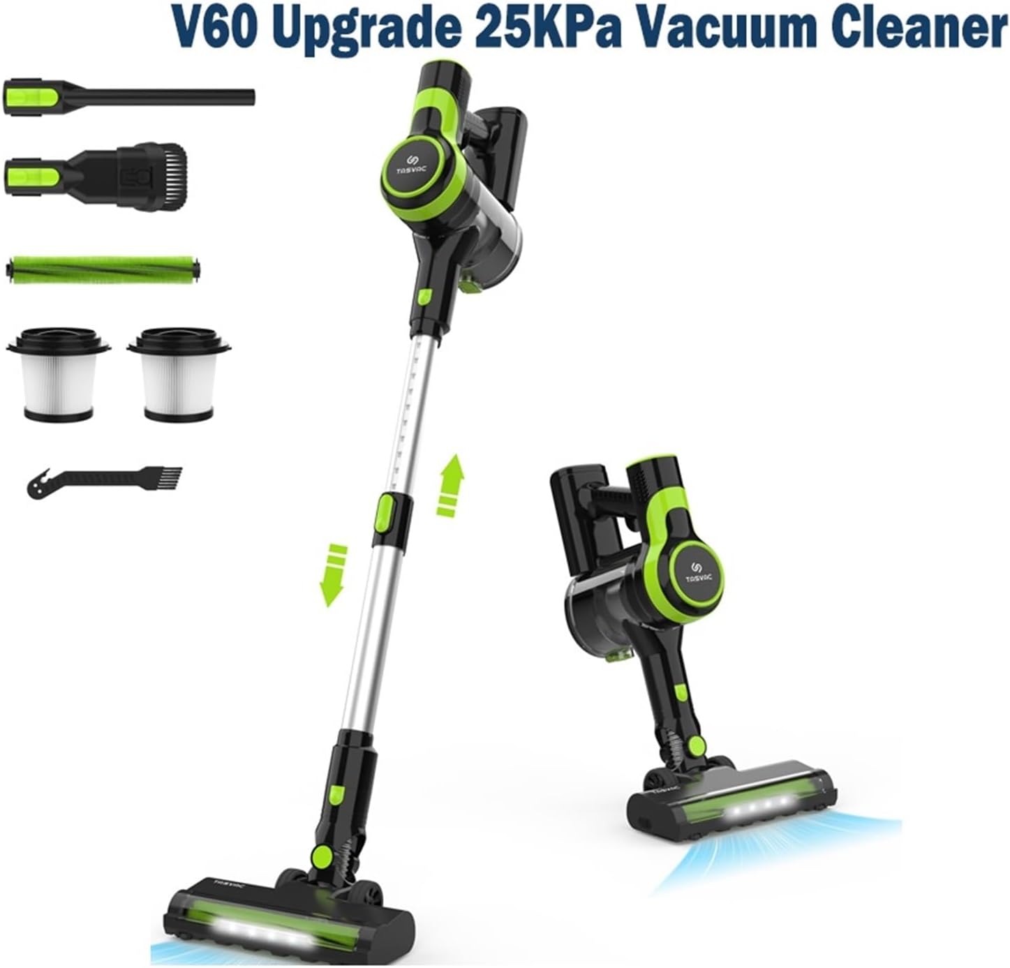 Compatible With TASVAC V60 Cordless Vacuum Cleaner, Upgraded 6-in-1 Handheld Stick Vacuum, Flexible Brush Head With LED Light, 25KPa Suction For Carpet Pet Hair Home Cleaning