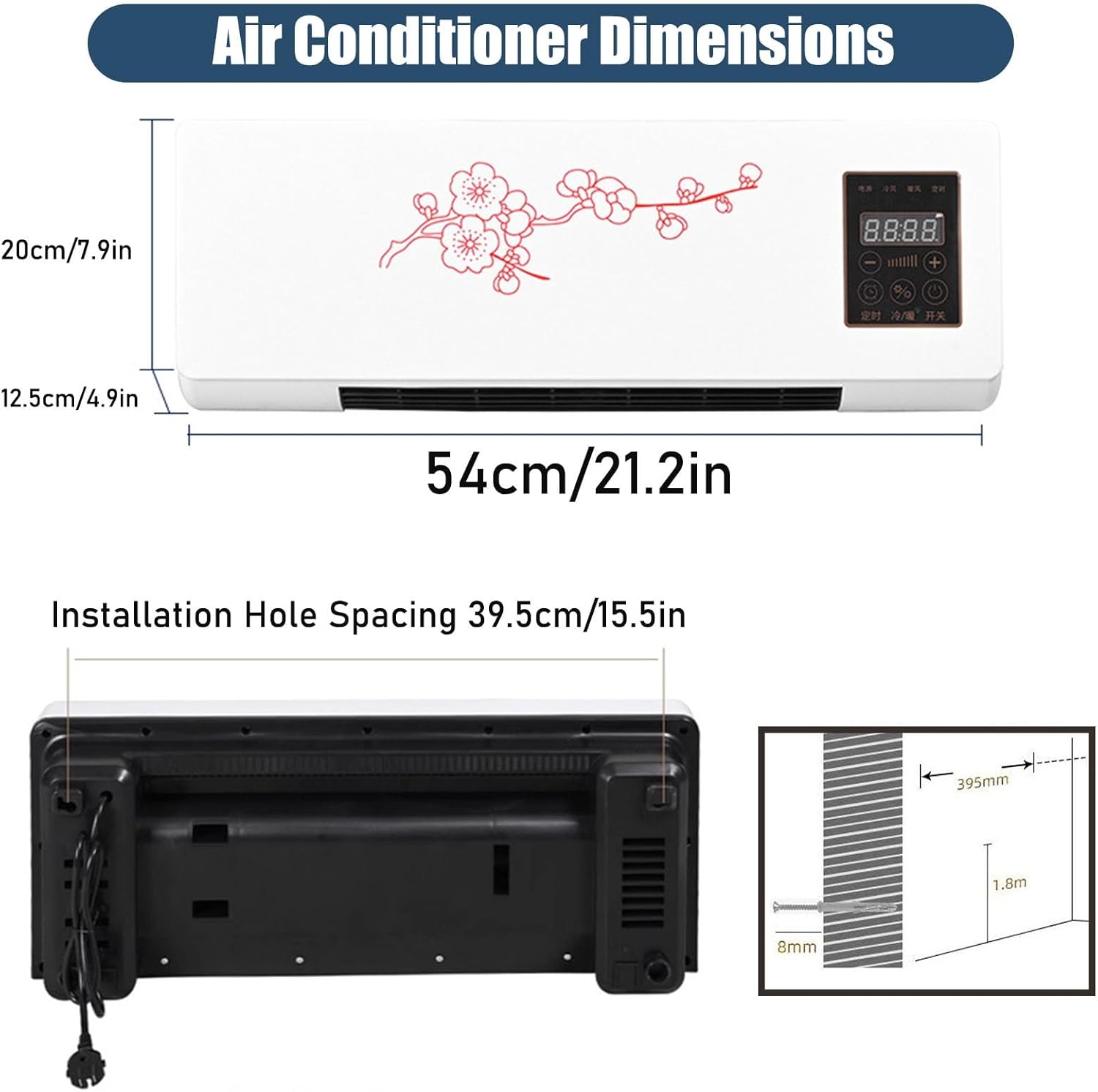 2 In1 Mini Wall Mounted Air Conditioner Fan, Portable Cooling And Heating Air Conditioners Heating System for Bathroom Office Bedroom RV, Ac and Heater Combo Unit(Red)