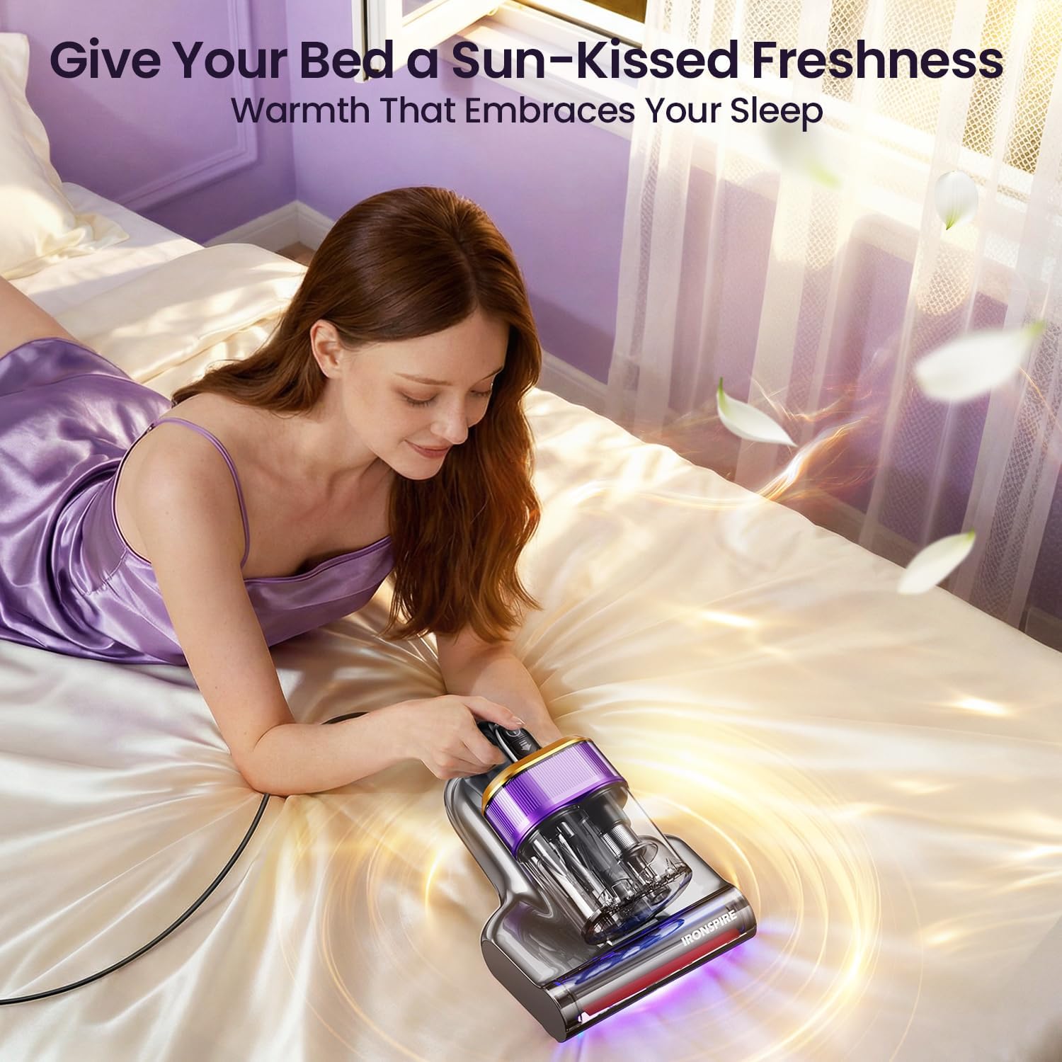 Bed Vacuum Cleaner, Mattress Vacuum with 2 Roller Brushes 253.7nm UV-C Light & Ultrasonic,145°F Heat, HEPA Filter, 18kPa Suction 650W Powerful Handheld Vacuums for Dust & Pet Hair(Corded)