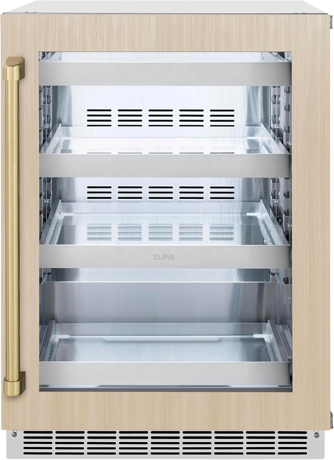 ZLINE Autograph Edition 24 in. Touchstone 151 Can Beverage Fridge With Panel Ready Glass Door And Champagne Bronze Handle (RBSPOZ-24-CB)