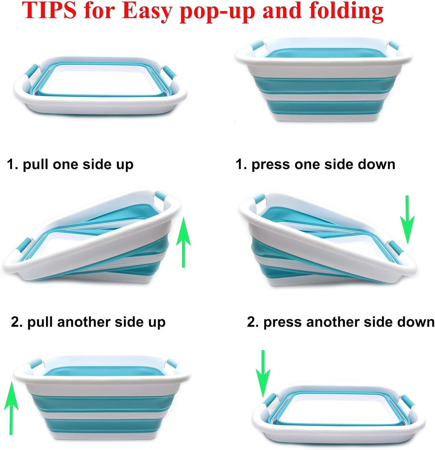 SAMMART 41L(10.8 gallon) Collapsible Plastic Laundry Basket-Foldable Pop Up Storage Container-Portable Washing Tub-Space Saving Basket,Water capacity 31L(8.2 gallon) (1, Bright Blue)