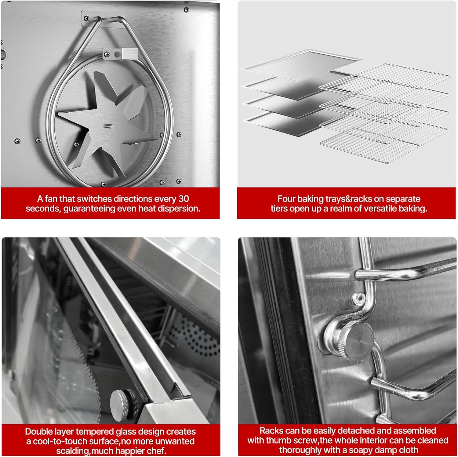 CROSSON 68L Half-Size Convection Oven,4-Tier Commercial Toaster oven w/Front Glass Door,4 set of Trays&Wire Racks,60 Minutes Timer and Interior Light, 120V/1800W Countertop Conventional Oven