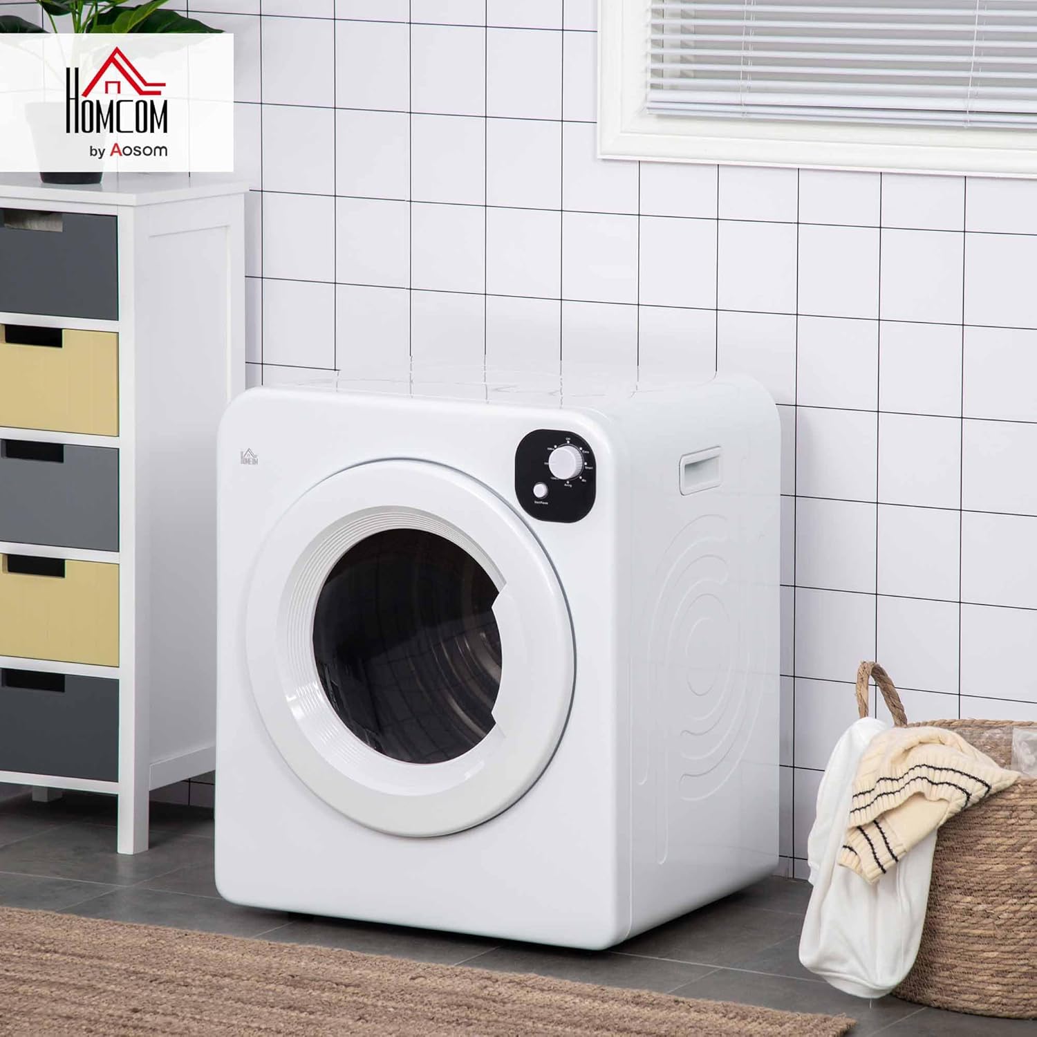 HOMCOM Portable Clothes Dryer, 120V 1300W Compact Laundry Dryer with Intelligent Drying, 3.2 cu.ft Stainless Steel Drum, Front Load Electric Dryer for Apartments, Dorms, RVs, White