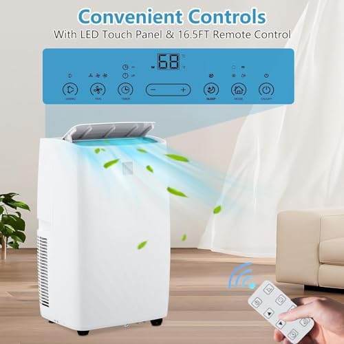 Garvee 14,000 BTU Portable Air Conditioner, 4 in-1 Portable AC Unit with Dehumidifier Cooling Fan Sleep Mode for Rooms 750 Sq.Ft, Remote Control, 24H Timer, LED Display, 2 Generation, White+White Cap