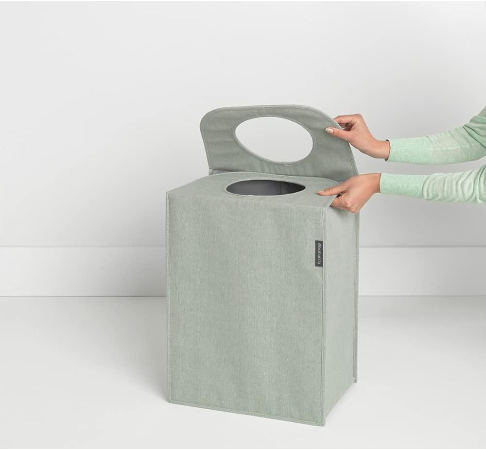 Brabantia Rectangular Laundry Bag (14.5 Gal / Green) Foldable, Space Efficient Hamper with Large Opening for Dirty Clothes