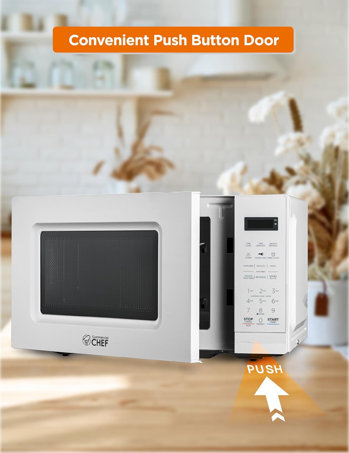 COMMERCIAL CHEF 0.7 Cu Ft Microwave with 10 Power Levels, 700W Microwave with Digital Display, Countertop Microwave with Child Safety Door Lock, Programmable with Push Button, White