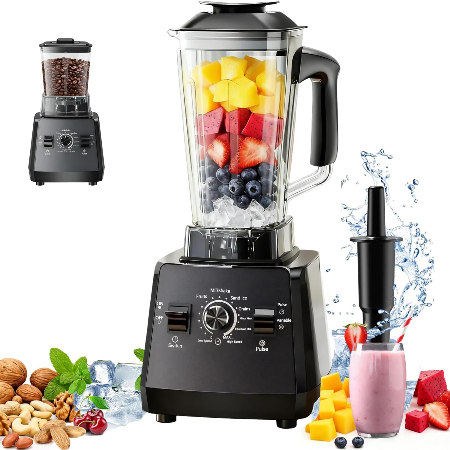 Professional Smoothie Blender,High Speed Countertop Smoothie Maker with 65oz BPA-Free Jar, 8 Stainless Steel Blades,Variable Speed–Smoothies, Protein Shakes, Ice Crushing, Frozen Drinks, Juices, Nuts