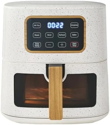 Pioneer Woman 5.8 Qt Digital Air Fryer, Touchscreen with Window, Nonstick Basket, 1500W, 6 Smart Cooking Functions, Energy Efficient (Linen Speckle)