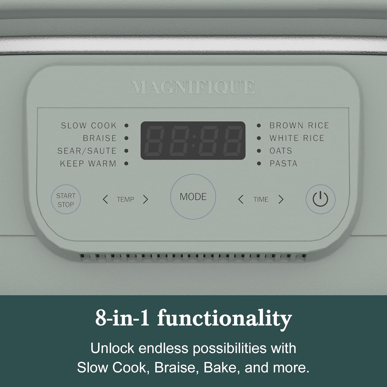 4 Quart Programmable Slow Cooker with Flexible Easy Programming, 8-in-1 Claypot Multi Cooker, Removable Crock, Nonstick, Oven Safe Pot to 450°F, Olive