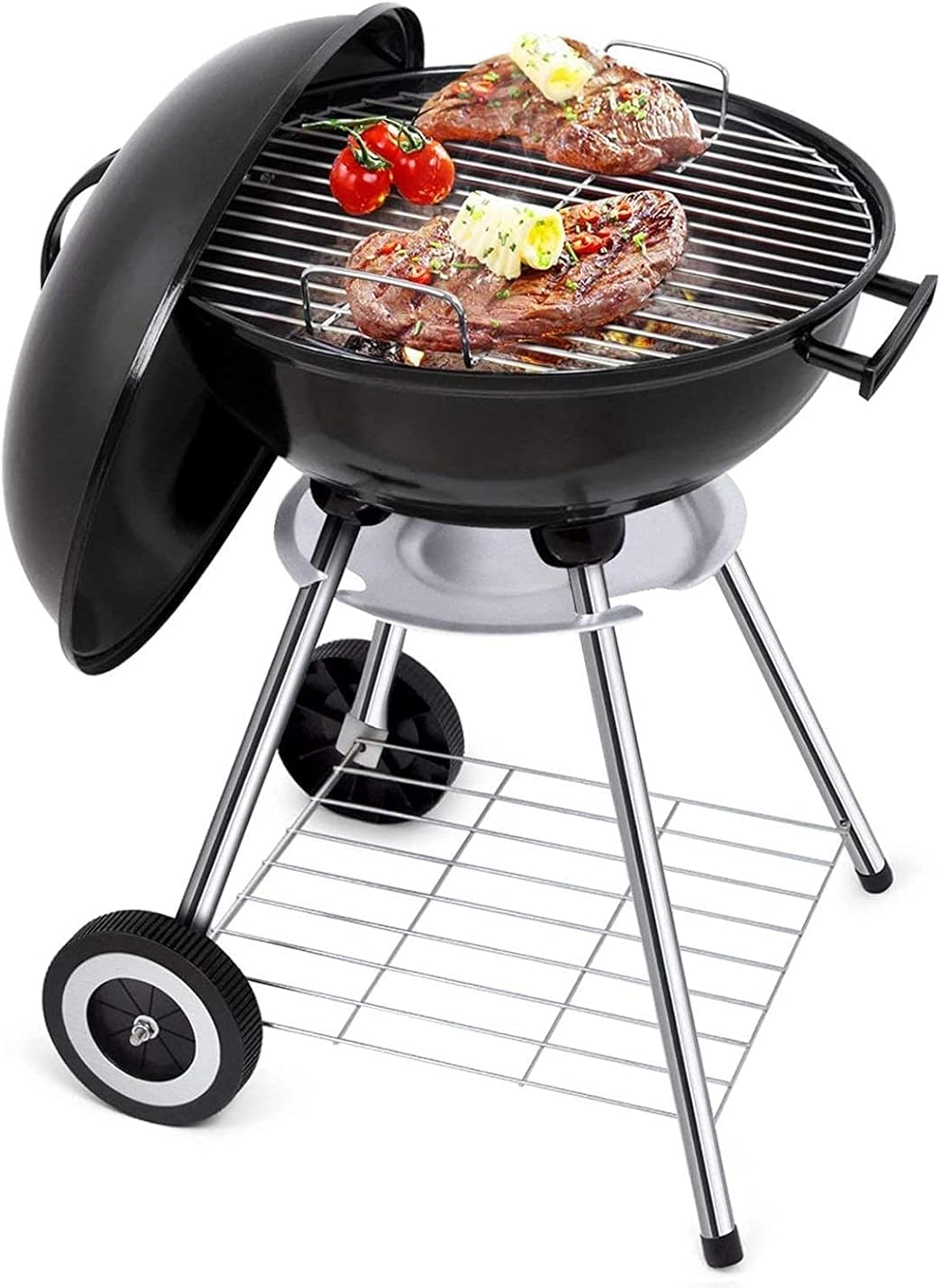 Grill Outdoor Barbecue Grill Portable Charcoal Grill, Used for Covered Outdoor Grilling 4-Leg roll 18-inch Grill, Outdoor Picnic Terrace, Backyard, Camping, Tail Board, Steel C