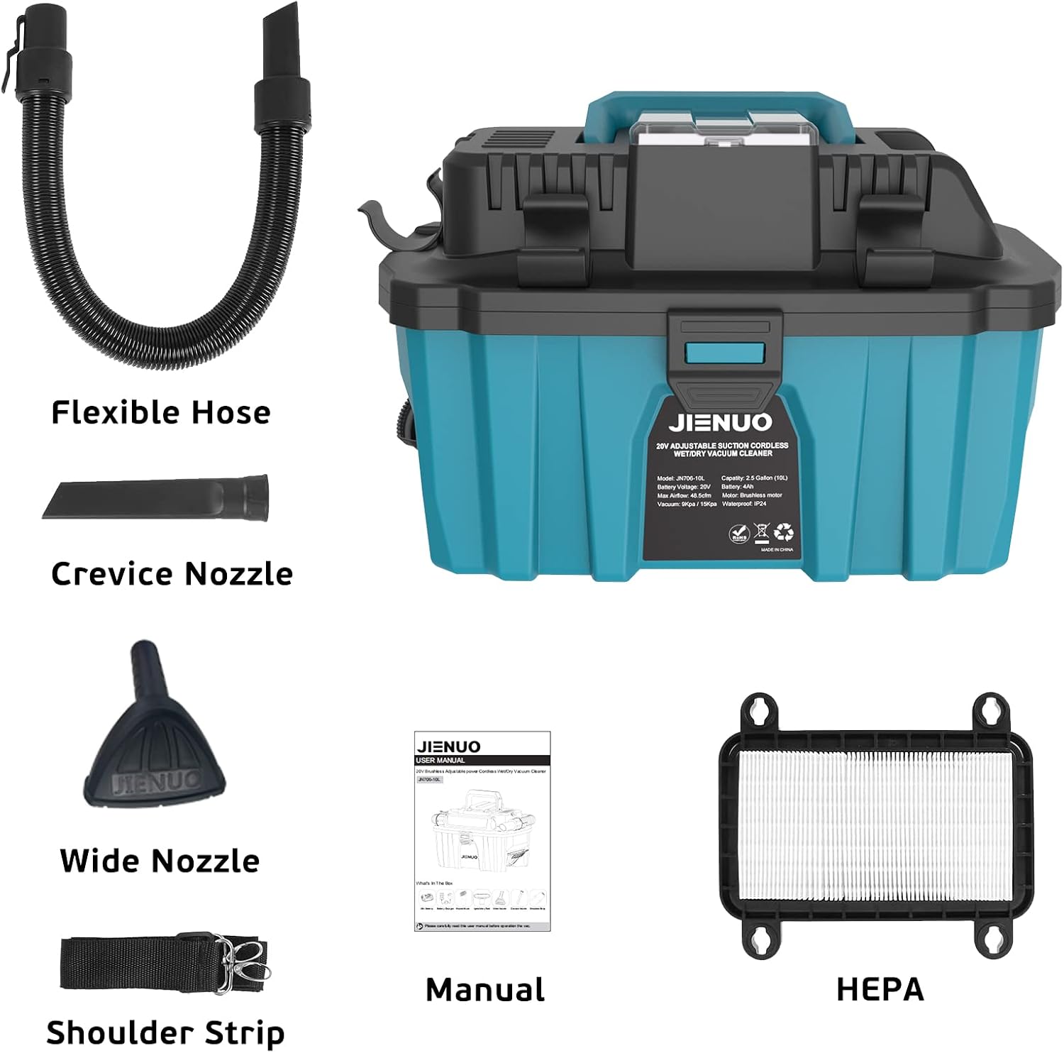 Cordless Shop Vac Compatible with Makita 18V Battery, 2.5 Gallon Brushless HEPA Filter Wet/Dry Vacuum, Portable Shop Vacuum for Home, Car and Workshop (Battery is not Included)