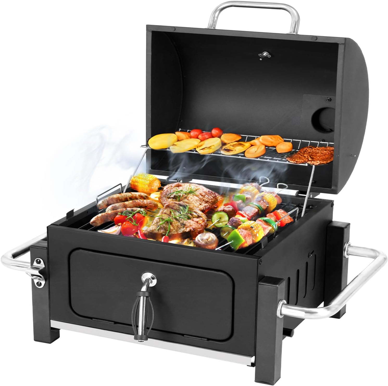 Portable Charcoal Grill, Tabletop Outdoor Barbecue Smoker, Small BBQ Grill for Outdoor Cooking Backyard Camping Picnics Beach by DNKMOR
