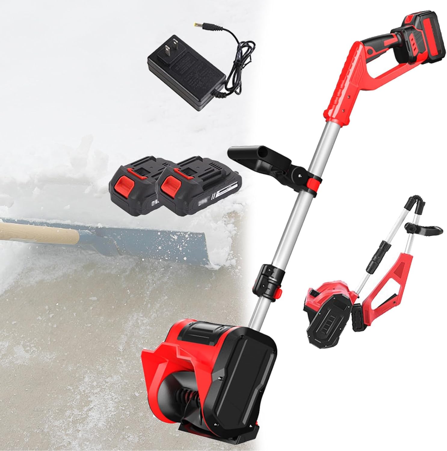 Electric Snow Shovel, Cordless Snow Sweeper Foldable Snow Blower with 2 Battery, Adjustable Direction & Telescopic Pole, 12.6