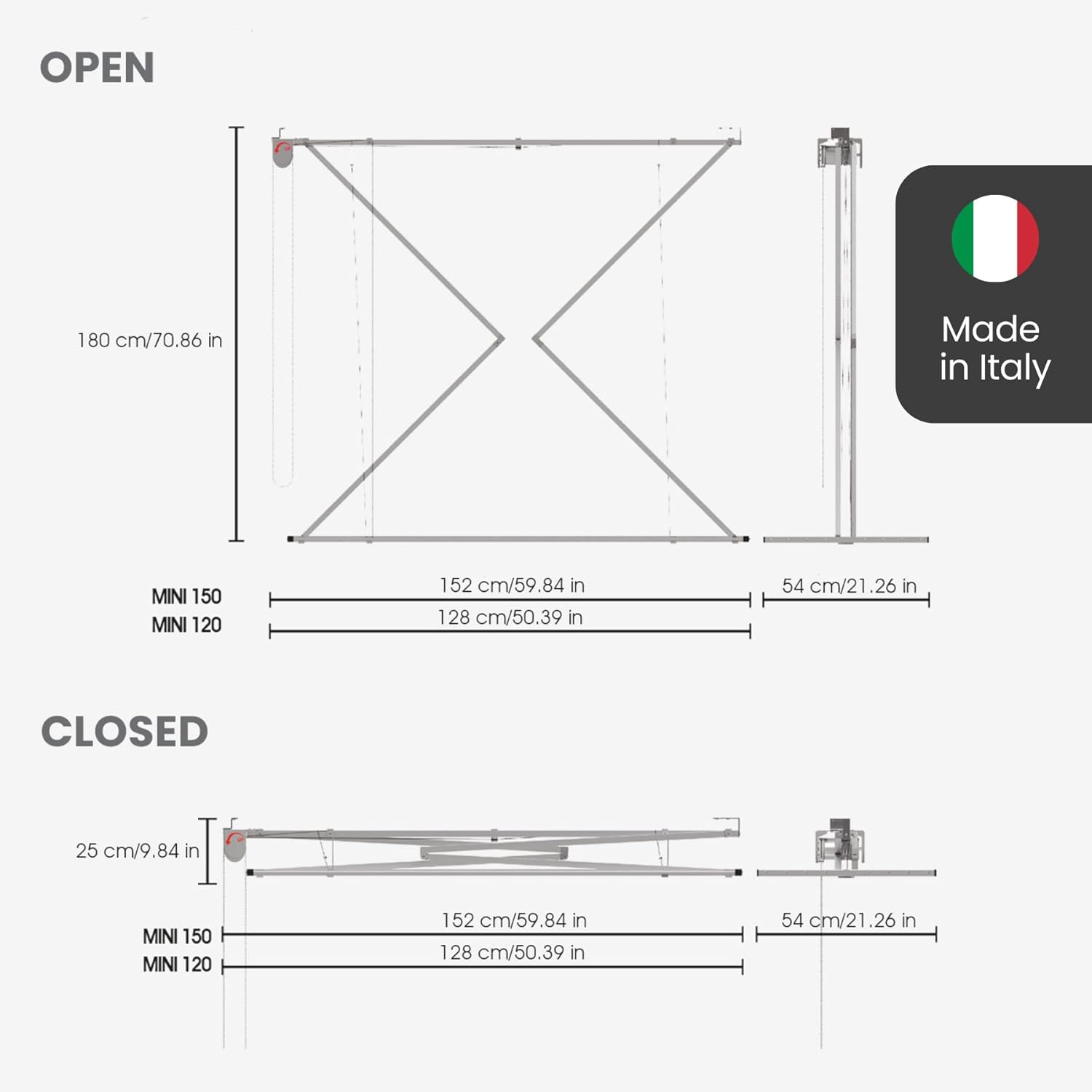 foxydry Mini, Ceiling Mounted Clothes Drying Rack, Pulley Clothesline, Vertical Folding Laundry Drying Rack 59.8x21.25x9.8 in