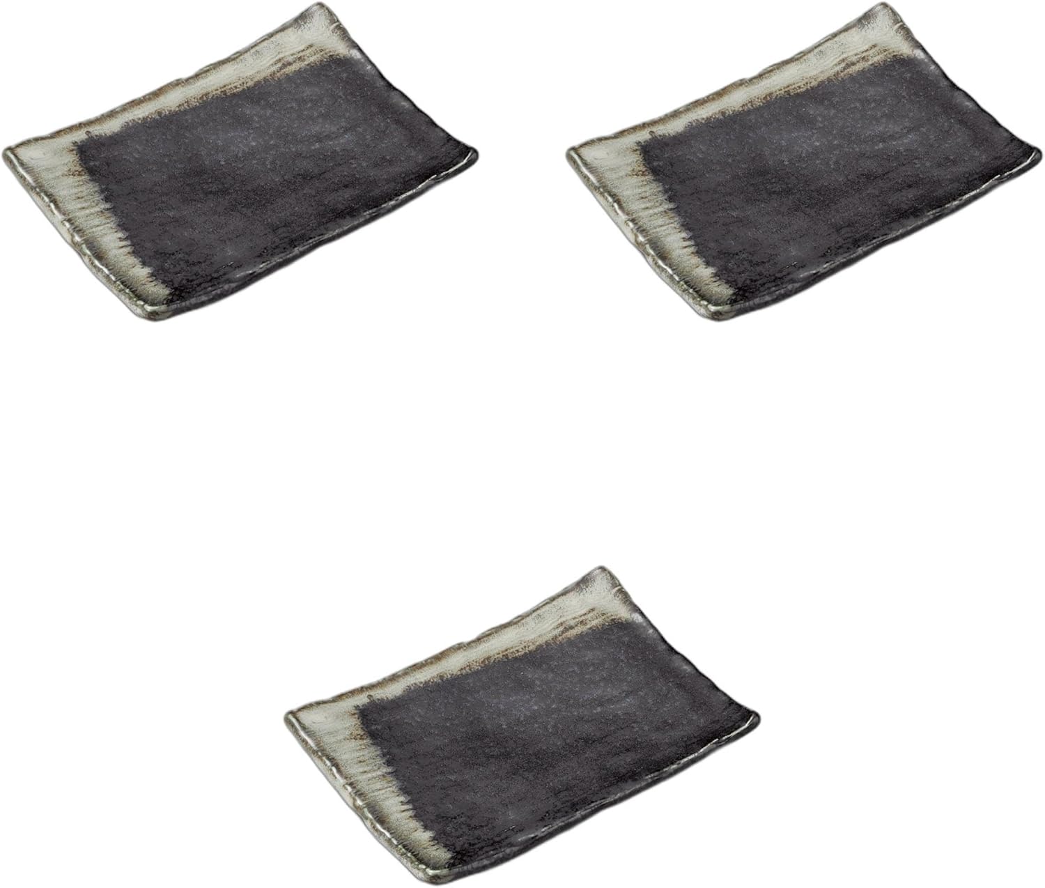 Set of 3 Black Kiln Skewers Plate, 6.5 x 4.7 x 0.6 inches (16.5 x 12 x 1.5 cm) | Setomonohonpo Square Ceramic