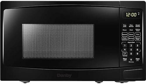 Danby DBMW0920BBB 0.9 cu ft. Countertop Microwave in Black 6 Convenient Auto Cook Options: Popcorn, Potato, Pizza, Frozen Vegetables, Beverage, Dinner Plate. Express Cook buttons: 1 – 6 minutes