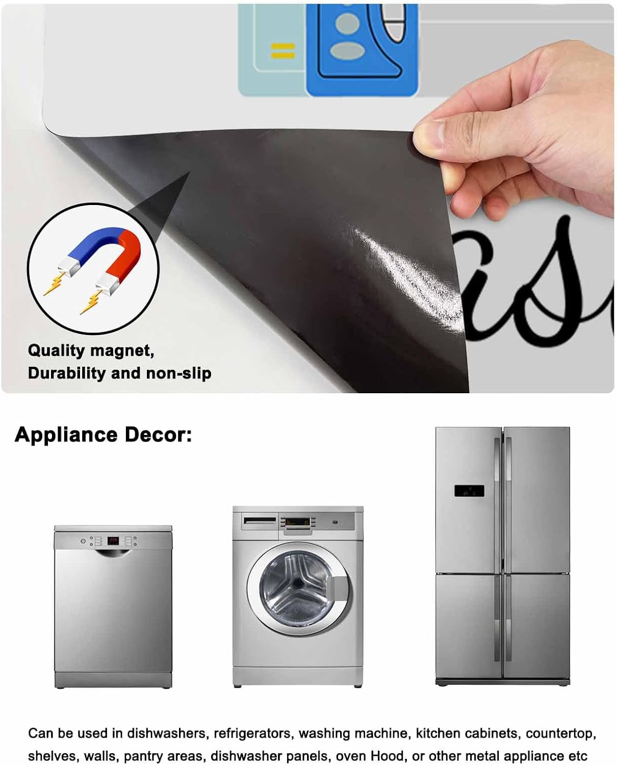 Dishwasher Magnet Cover, Laundry Room Dishwasher Lid Magnetic Kitchen Sticker, Modern Minimalist Washing Machine Resuable Refrigerator Magnet Covers Panel Decal Fridge Kitchen Appliance 23''x26''