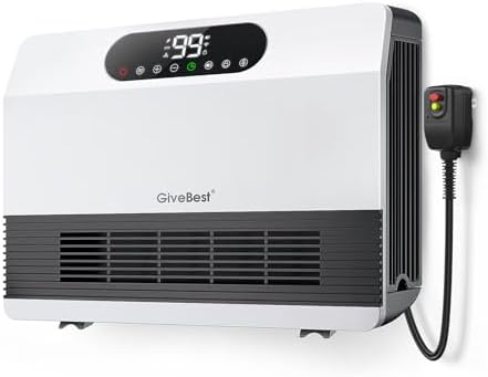 GiveBest Wall Heater, 1500W Electric Space Heater for Bedroom Bathroom with ALCI Plug, Heater with Remote Control for Office Dorm Use, Adjustable Thermostat, 12H Timers, Compatible with Alexa, White