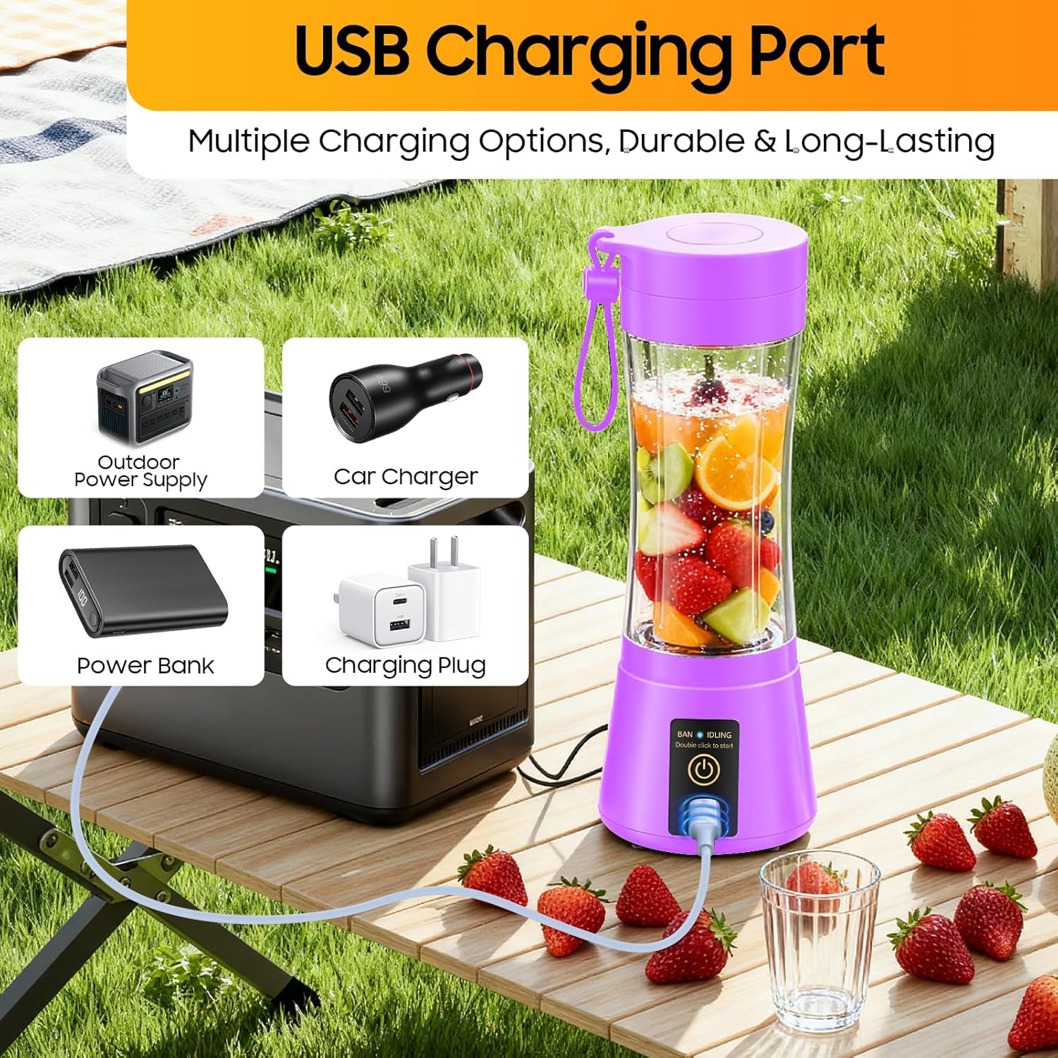 Portable Blender for Smoothies & Shakes - Cordless Personal Size Mini Blender with BAP Free Juice Cup, USB Rechargeable Suit for Sports/Picnic