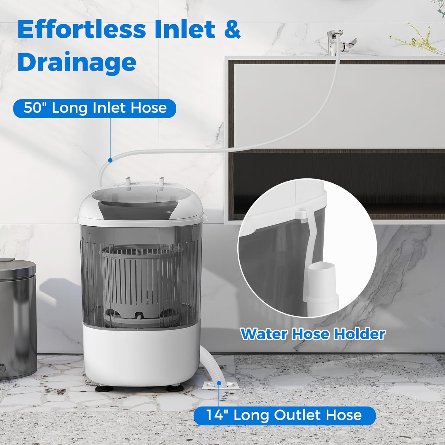 COSTWAY Mini Portable Washing Machine, 5.5 lbs Capacity, Compact Laundry Washer with Spin Tub & Drain Hose, Perfect for Apartment Dorms RV Home (Grey)