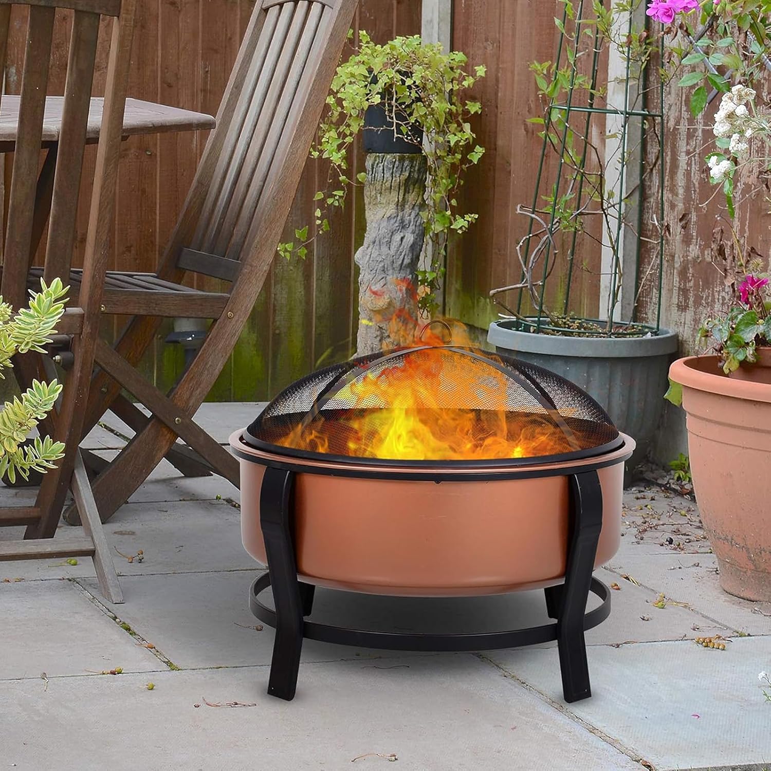 Four Seasons Courtyard FT-1103E Fire Pit, Copper With Black Accents, Screen + Poker, 30-In. - Quantity 1