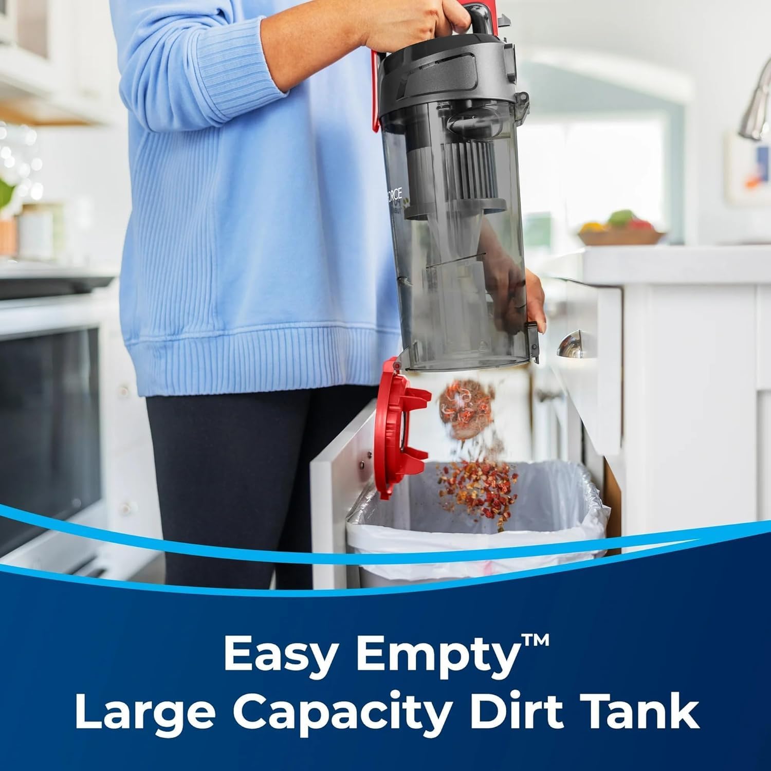 BIISSELLL Power Force Helix Bagless Upright Vacuum for Pet Hair,Carpet, Tile & Hardwood,Cleaning, Scatter-Free Technology, Large Dirt Tank, 23ft Cord, 5 Height Settings (Red)